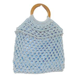 Baby Blue Crochet Macrame Tote with Wood Handle